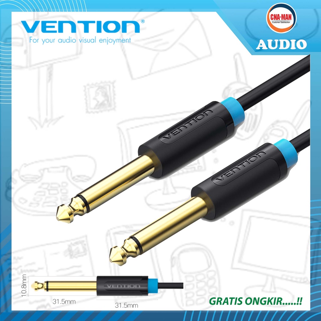 Vention Kabel Aux TS 6.5mm Mono Audio Jack for Mic Guitar 5M 10M