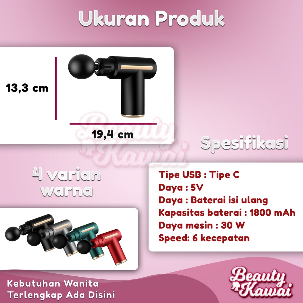 Massage Gun 30W 1800mAh Alat Pijat Elektrik Refleksi Rechargeable 4in1