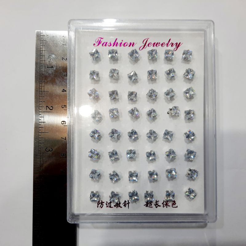 Anting Zirkon Tusuk Besi Per Box 24pasang Kulakan Grosir