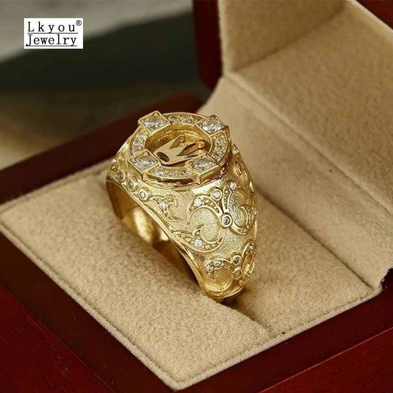 Lkyou Cincin Bentuk Mahkota Hias Zircon + Berlian Gaya Vintage / Punk / Hip-Hop / Hipster Untuk Pria