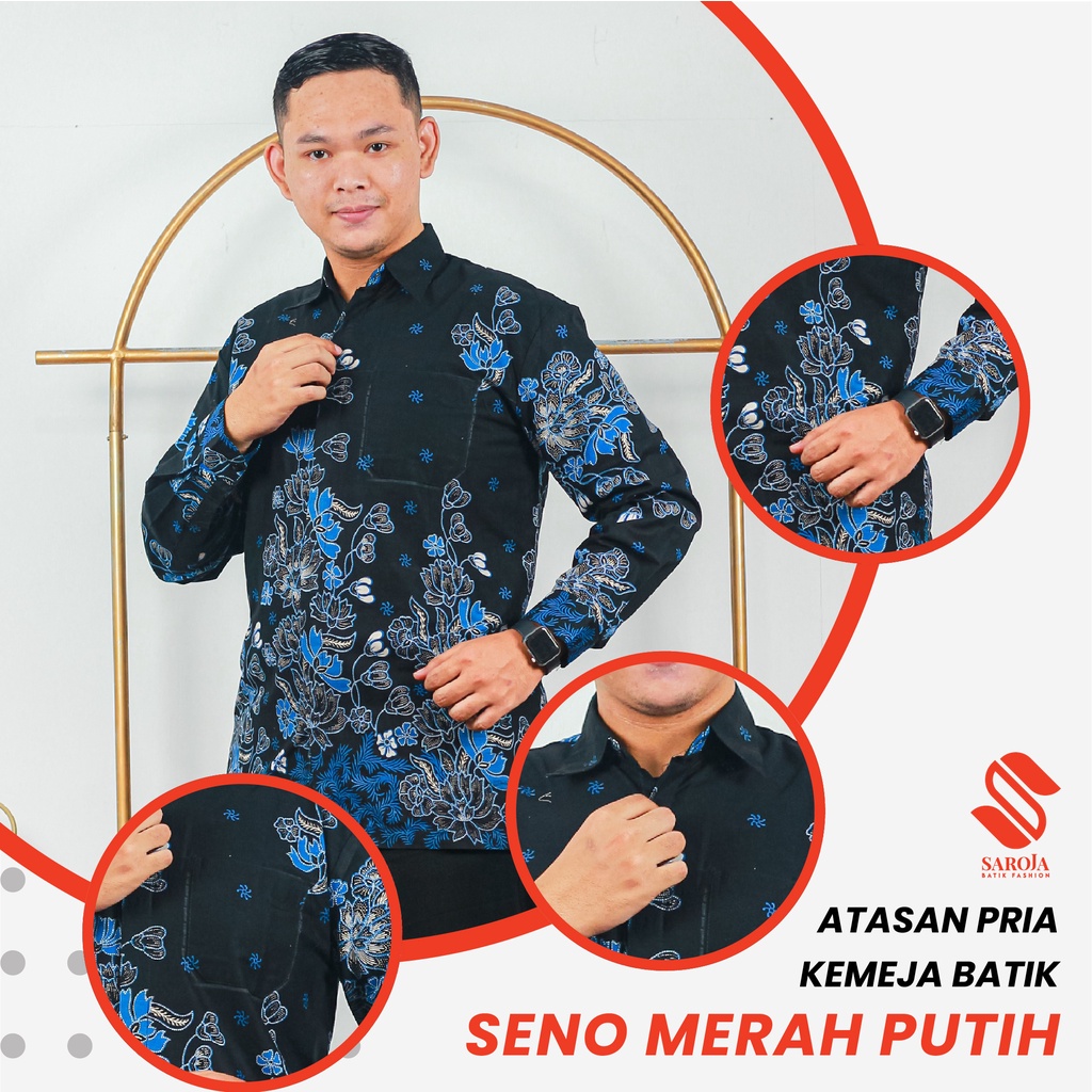 Saroja (264) Kemeja Batik Pria - Motif Sakura Biru