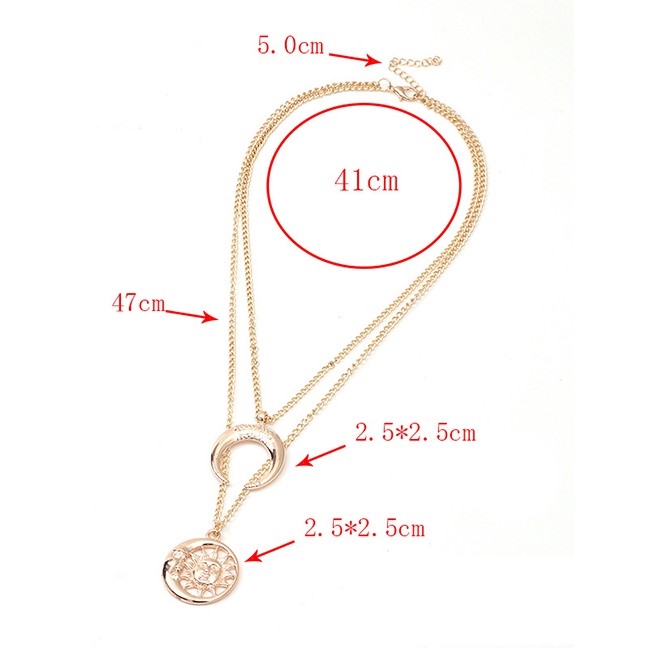 LRC Kalung Fashion Gold Sun Moon Metal Adjustable Necklace F40702