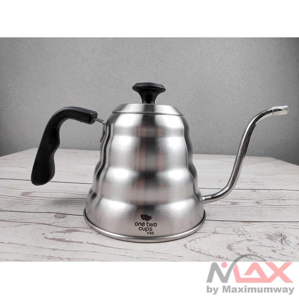 Mesin Kopi Manual One Two Cups Coffee Maker Pot V60 Drip Teko 1200ML + Thermometer Warna Silver