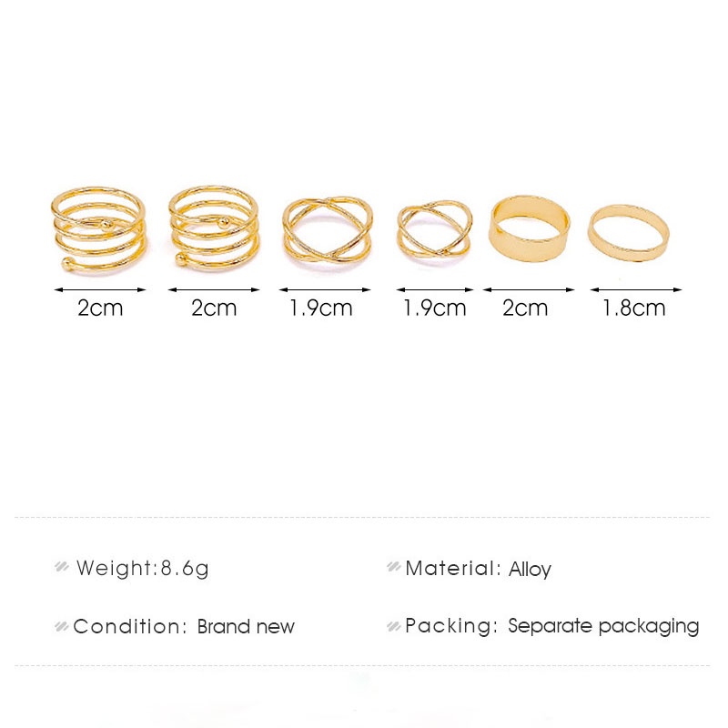 6 Pcs/set In Korea Cincin Gaya Punk Geometris Cincin Indah Pesta Pernikahan Wanita Fashion Perhiasan