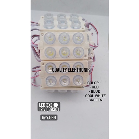 LED 6 MATA BULAT 3x2 KOTAK 12volt RED GREEN BLUE COOL WHITE