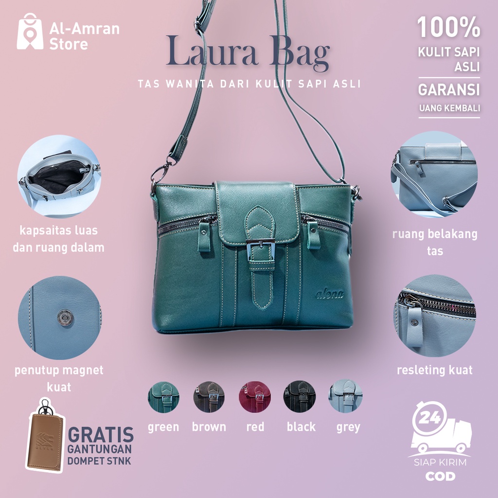 TAS SLEMPANG JINJING BAHU SLING BAG WANITA CEWE KULIT ASLI PREMIUM CASUAL MAIN MUSLIMAH LAURA