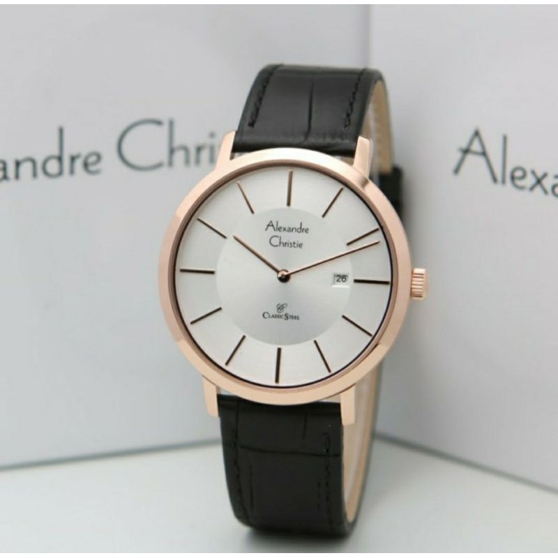 JAM TANGAN PRIA ALEXANDRE CHRISTIE AC 8599 ROSEGOLD BLACK ORIGINAL