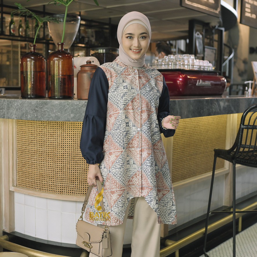 FALISHA MOTIF Batik Wanita Prabuseno Original Premium Tunik Lengan Panjang Printing Full Furing Atas