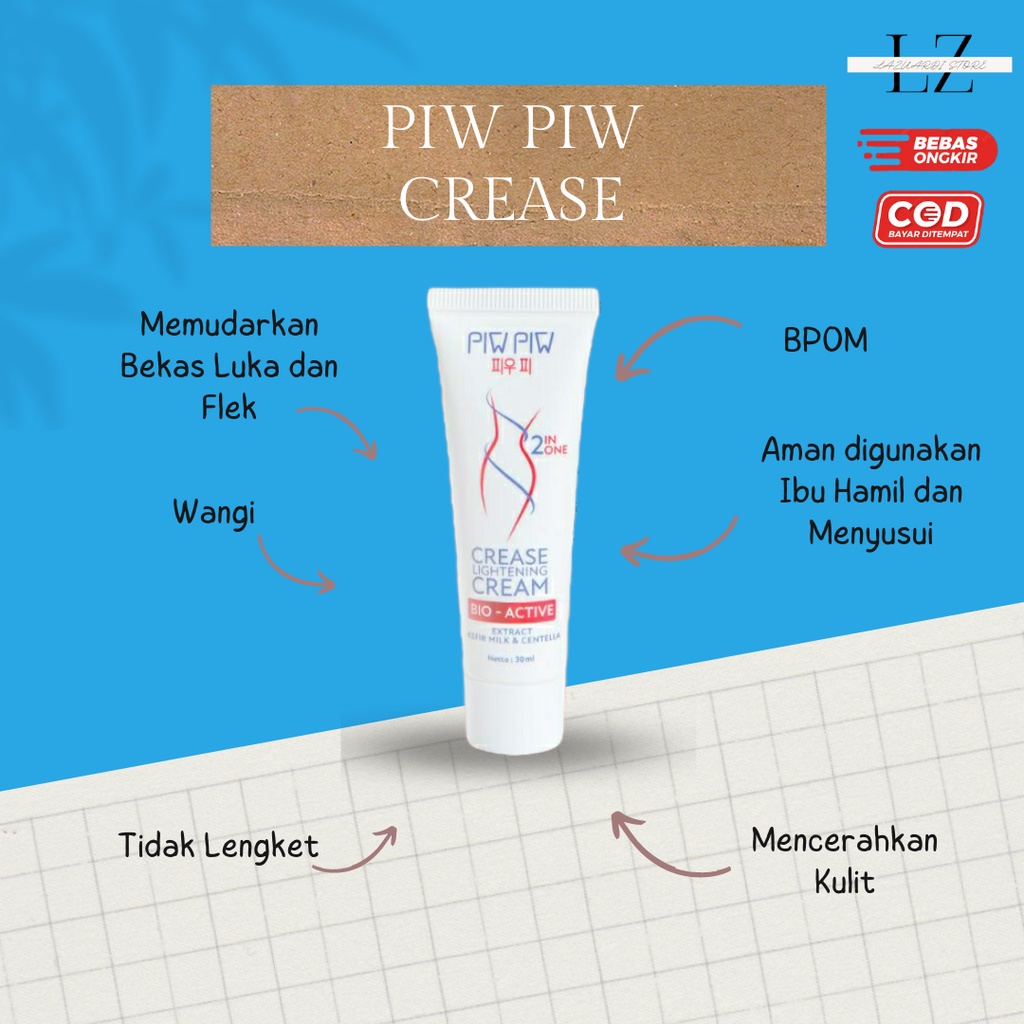 (COD)PEMUTIH PENCERAH KETIAK, SELANGKANGAN &amp; LIPATAN KULIT PIW PIW Crease Lightening Cream- LazuardiStore