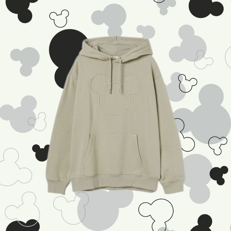 Hoodie Jaket Pria Wanita HnM H&amp;M Mickey Head Sage Green Hijau / Mickey Head Pigeon Blue / Mickey Head Caramel Full Tag