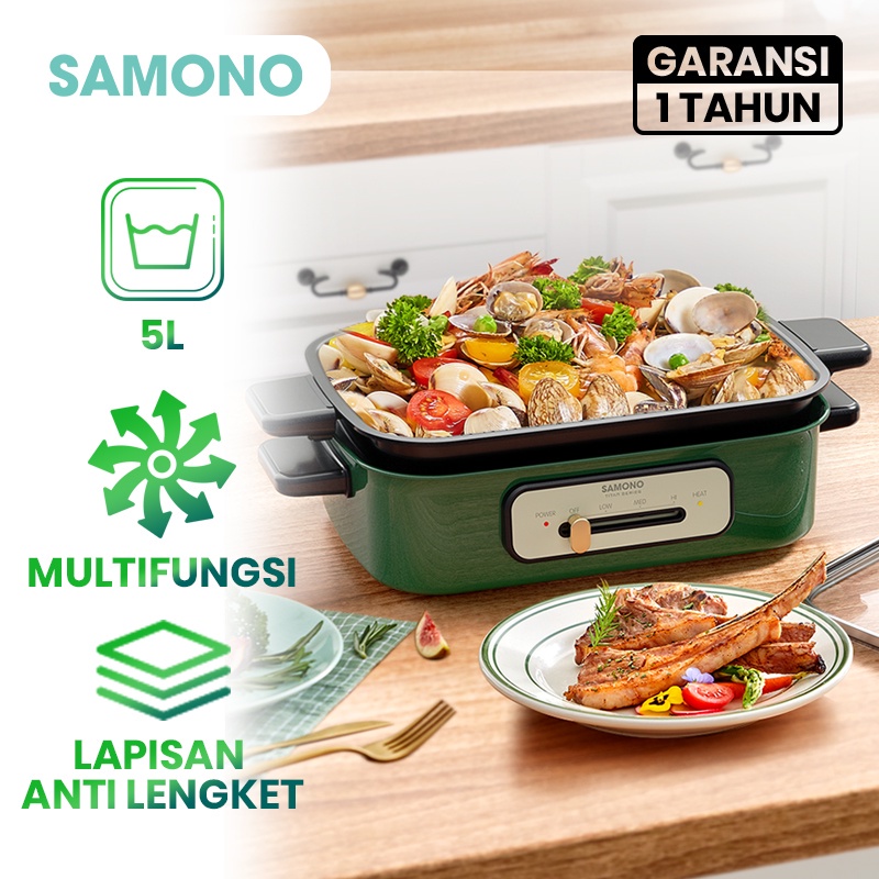 Samono 5 Liter Elektrik Hotpot Alat Masak Multifungsi Steamboat Alat Panggang dan Rebus Grill Pan 14