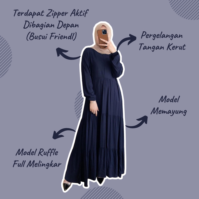 Jessica Midi Dres Wanita Muslim Remaja Busui Jumbo Polos Friendly