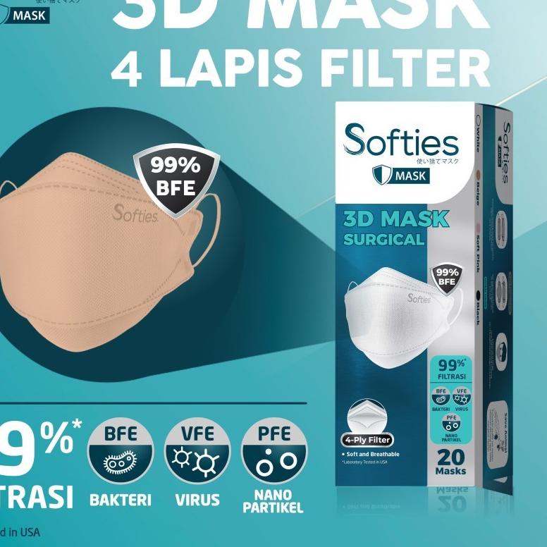 Masker Softies Surgical 3D Mask 4 Ply KF94 isi 20 Original .,