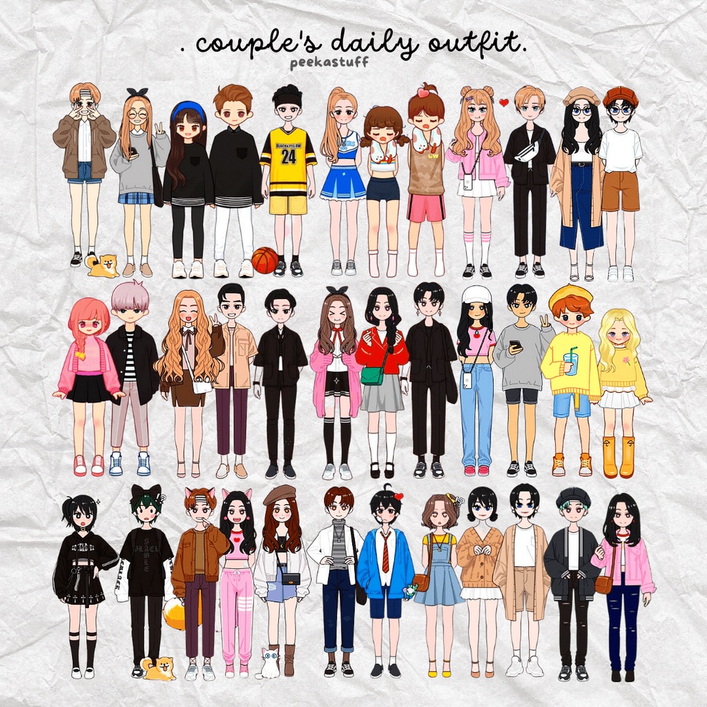 

[Peekastuff] (MINIMAL 10 PCS) COUPLE'S DAILY OUTFIT * Sticker aesthetic dekorasi jurnal scrapbook