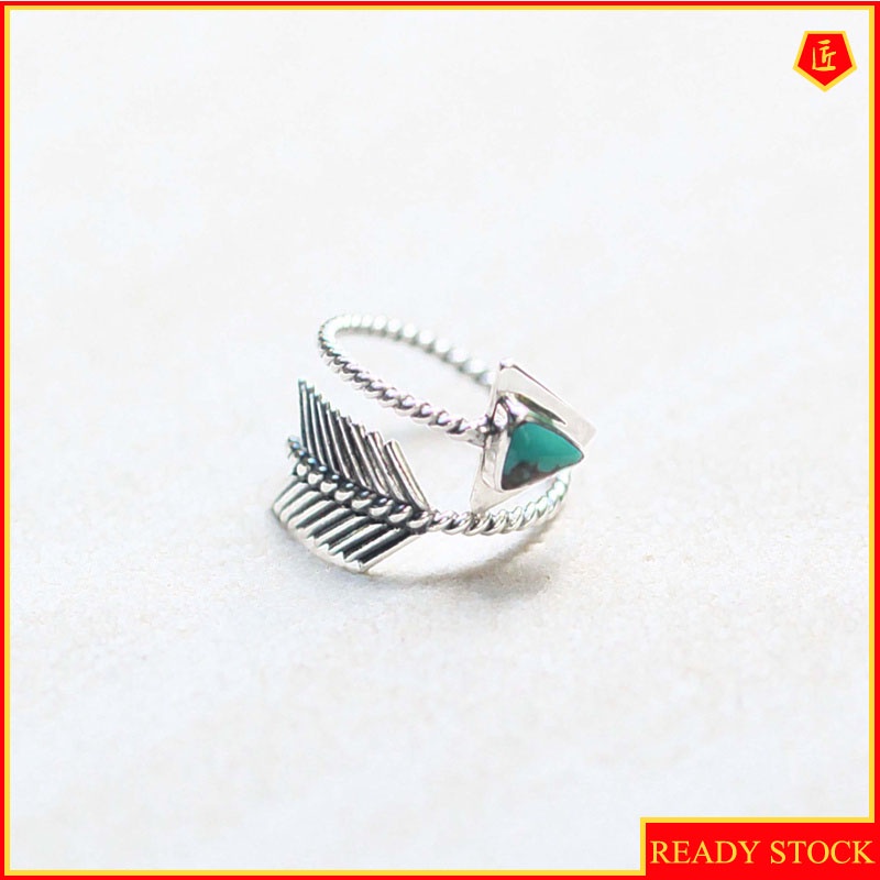 [Ready Stock]S925 Silver Turquoise Arrow Ring Creative Retro