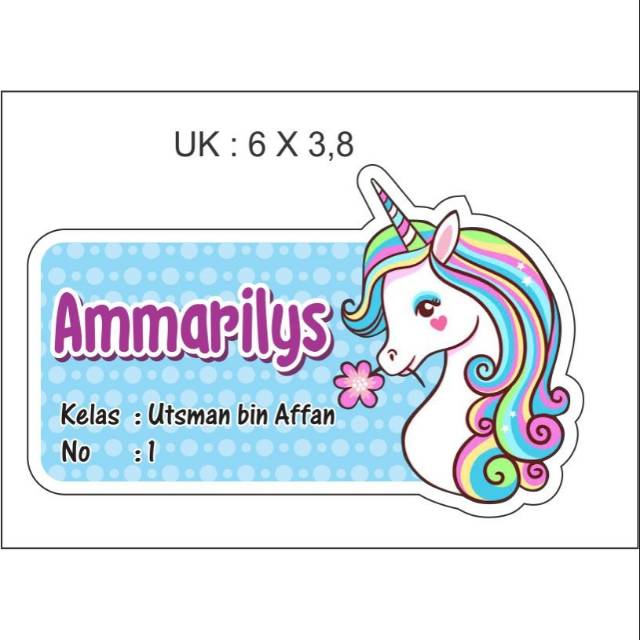 

Label nama stiker unicorn, ukuran 6 × 4cm, cutting stiker, 1 pack isi 50pcs:50k