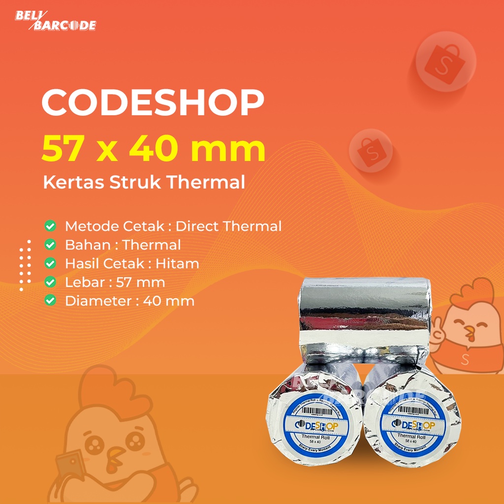 Kertas Struk Kasir Codeshop 57 x 40 mm Cetak Thermal