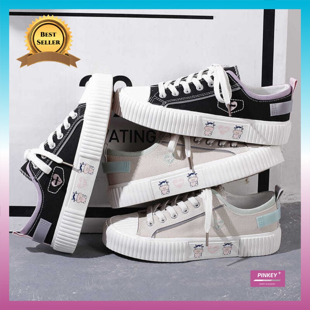 ✅PINKEY P021 Sepatu Sneakers Kanvas Wanita Import Korean Model Lucu