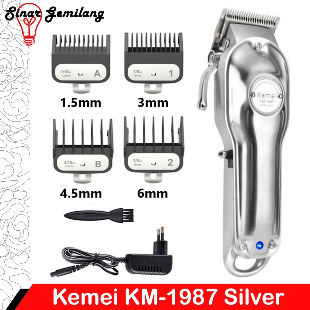 Alat Cukur Kemei KM 1987 PERAK Professional Hair Clipper Mesin Cukur Rambut Cas / Gunting Rambut