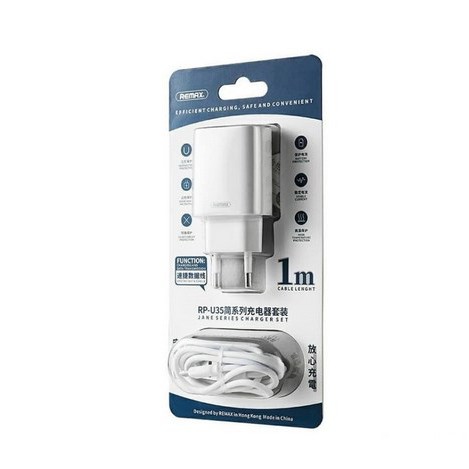 ITSTORE TRAVEL CHARGER REMAX DUAL USB 2 PORT + KABEL MIKRO USB 1M 1METER RP-U35 RP U35 5V 2.1A