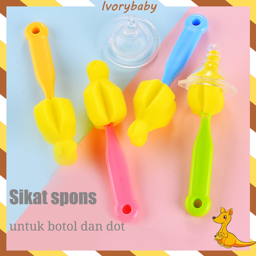 Ivorybaby Pembersih sikat botol susu tongkat spons untuk dot bayi bottle cleaner