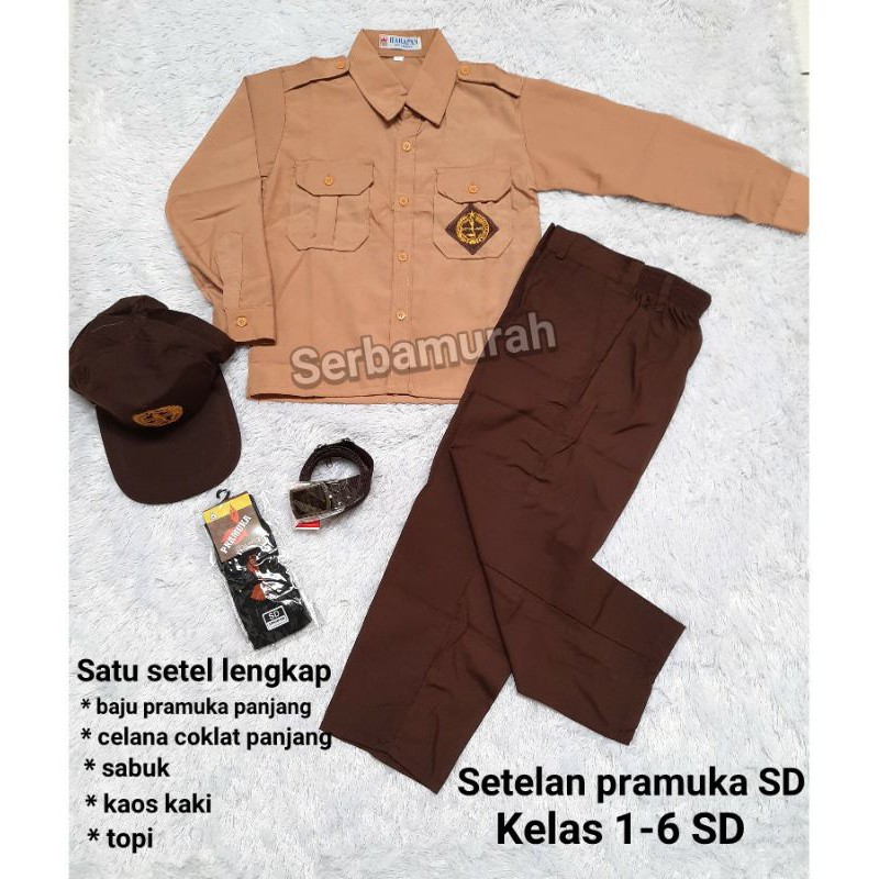 Setelan seragam pramuka sd baju panjang celana panjang laki-laki set lengkap