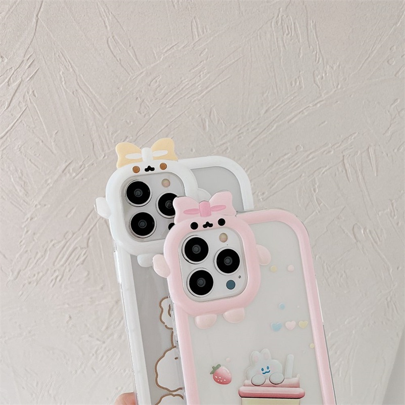 Soft Case Pelindung Lensa Bumper Motif Kartun Beruang Monster Untuk iPhone 14 13 12 11 Pro Max X Xr Xs Max 7 8 6 6s Plus SE 2020