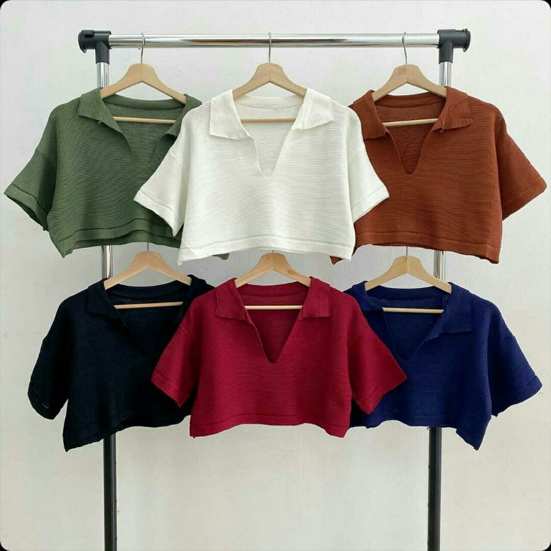 Loose Crop Collar Knit Top Import