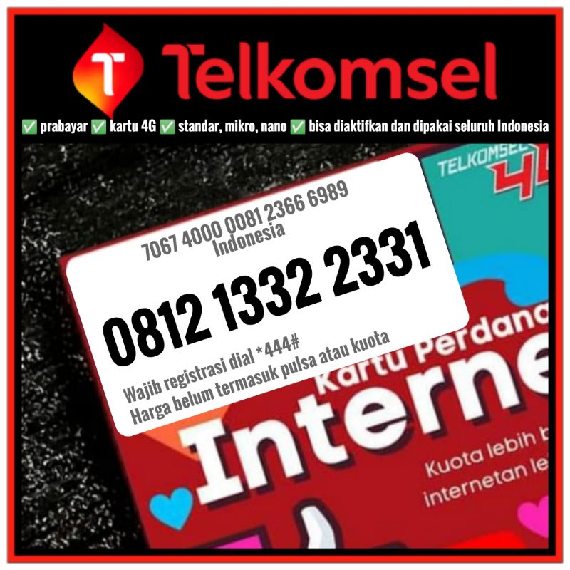 Kartu perdana nomor cantik telkomsel simpati 4G lte cermin 1332 2331