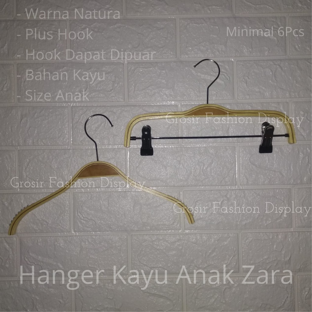 Hanger Kayu Natural Hanger Anak Natural Gantungan Kayu Anti Slip Hanger Kayu Anak Jepit- (BH)