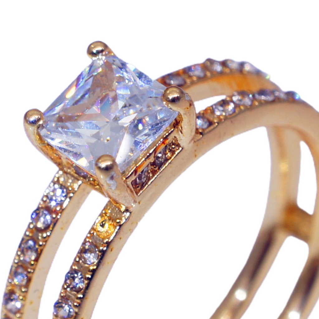 Hu Hu Hu Hu Hu Alat Bantu Pasang Kacamata♡ Cincin Wanita Model Lapis Ganda Bentuk Persegi Aksen Berlian Imitasi Untuk Pernikahan