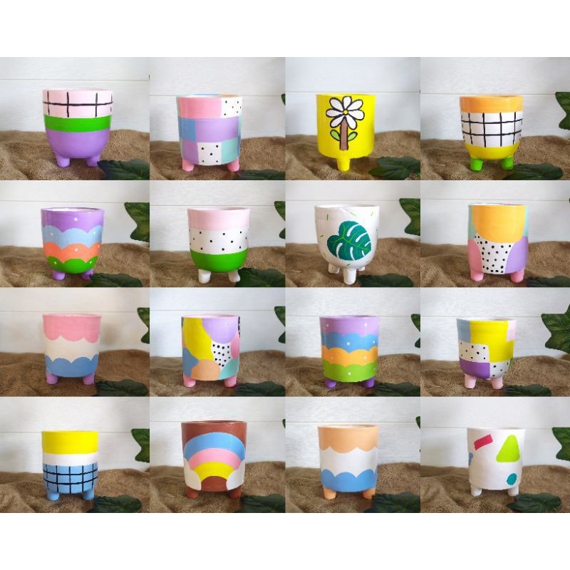 Pot Gerabah Pot Tanah Liat Pot Lukis Kaki Pot Teracotta Pot Lukis Caracter Pot Unik Karakter Dekoras