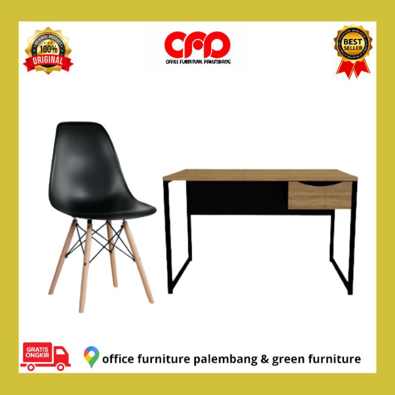 paket meja+kursi belajar kantor kerja,meja tulis murah olympic hickory, kursi olymplast millenial