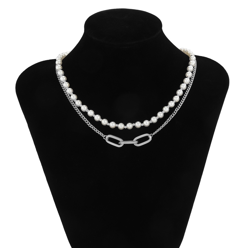 Kalung Rantai Choker Liontin Mutiara Double Layer Gaya Punk Korea Untuk Pria Dan Wanita