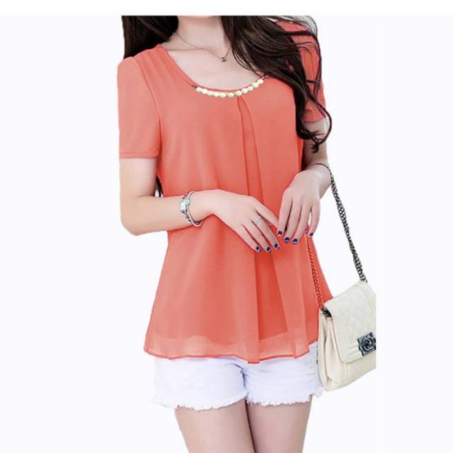 Blouse sifon import peach