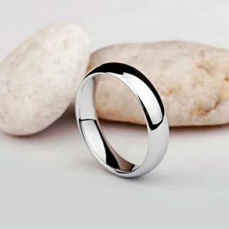 Cincin pria wanita putih polos material titanium high quality