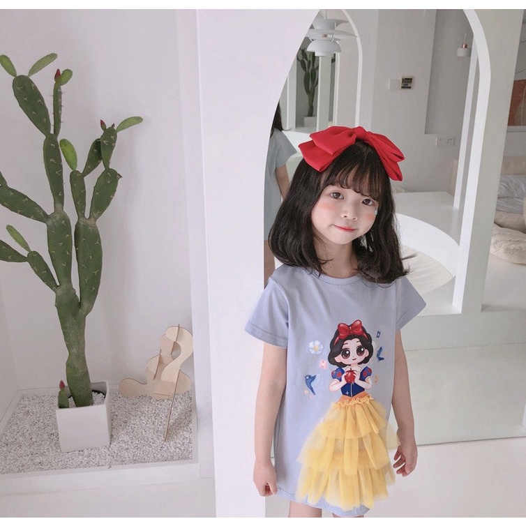 Dress lengan pendek anak perempuan Elsa Snow White Mermaid Model T-shirt/ Dress Kasual