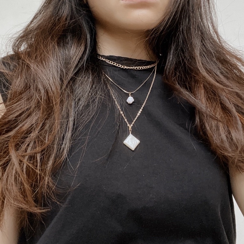 Kalung Rantai Layer / Kalung Aesthetic / Aksesoris Kalung Wanita Korea Necklace Impor