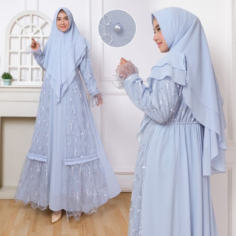 Humaira99 gamis syari wanita pesta jumbo muslim maxi busui ceruty mix tile M sheera