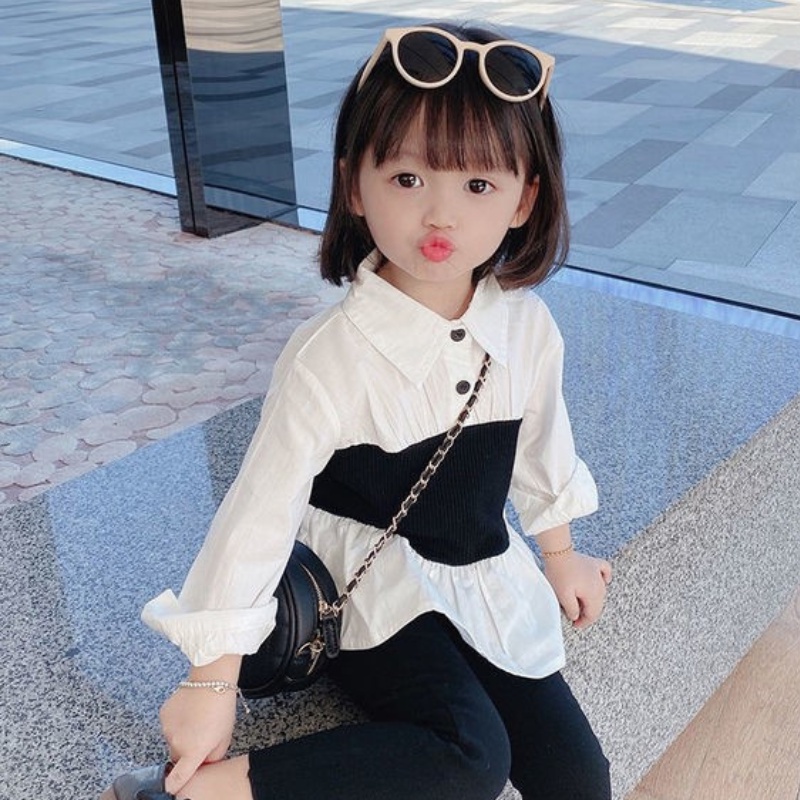 Bayi - 4 Tahun | Tzuyu - Kemeja Anak Perempuan kualitas Import / Blouse Anak Perempuan Putih Hitam Slim fit - Atasan Anak Perempuan BabyCinnamon