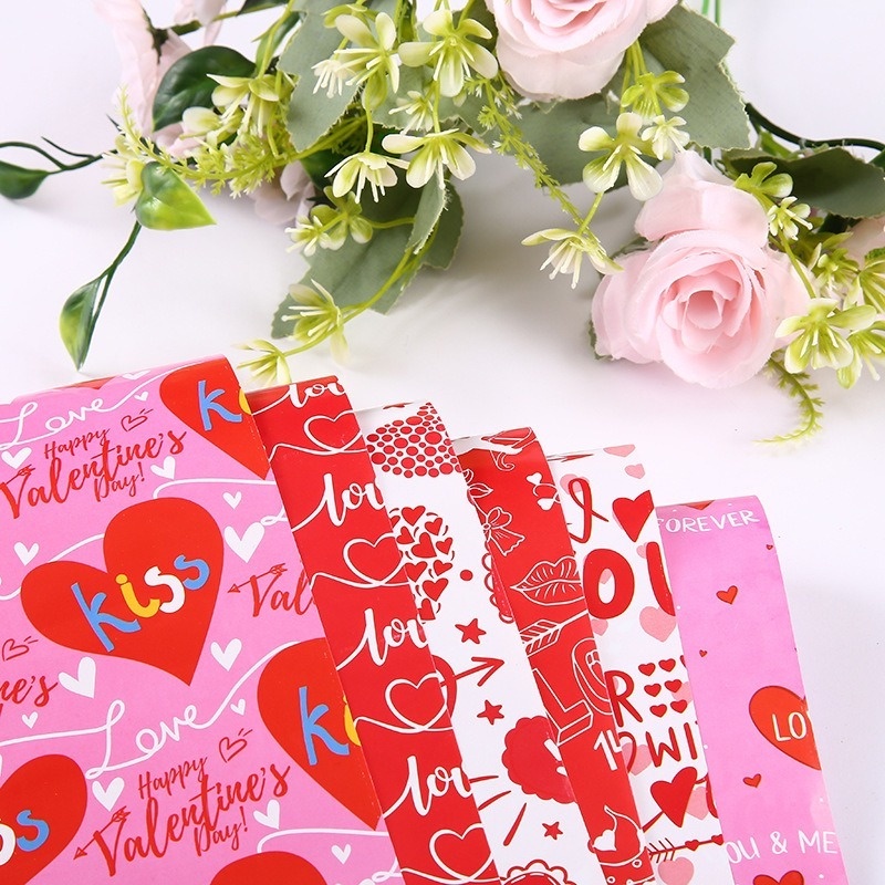 6 Pola Kertas Pembungkus Buket Bunga Bentuk Hati Warna Merah Untuk Hadiah Valentine