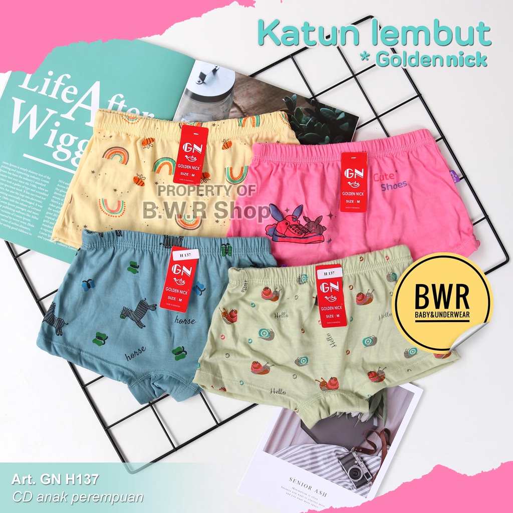 [ 6pc ] CD Boxer Golden Nick H 137 / Celana Dalam Anak Perempuan Warna Motif Random | Bwr