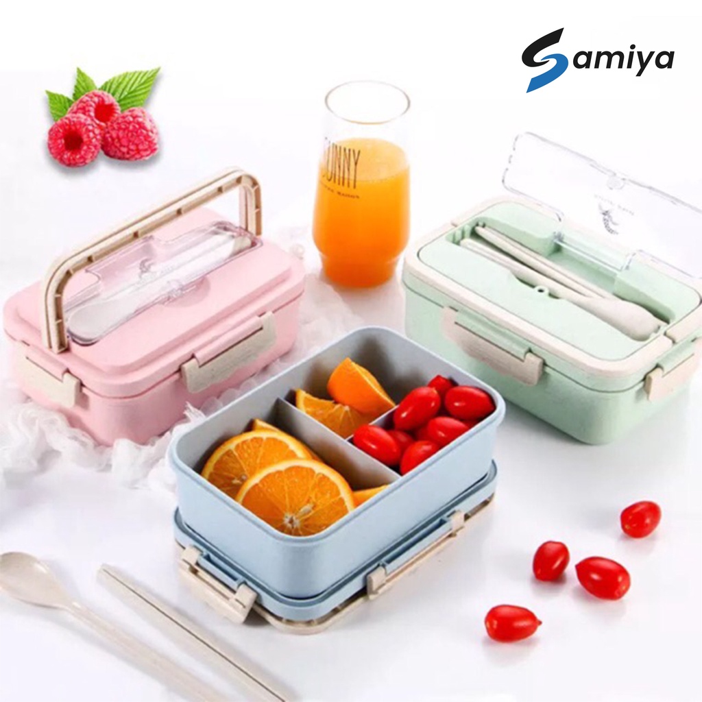 Wheat straw lunch box / kotak box tempat makan / portable alat makan anak set / tempat bekal makanan