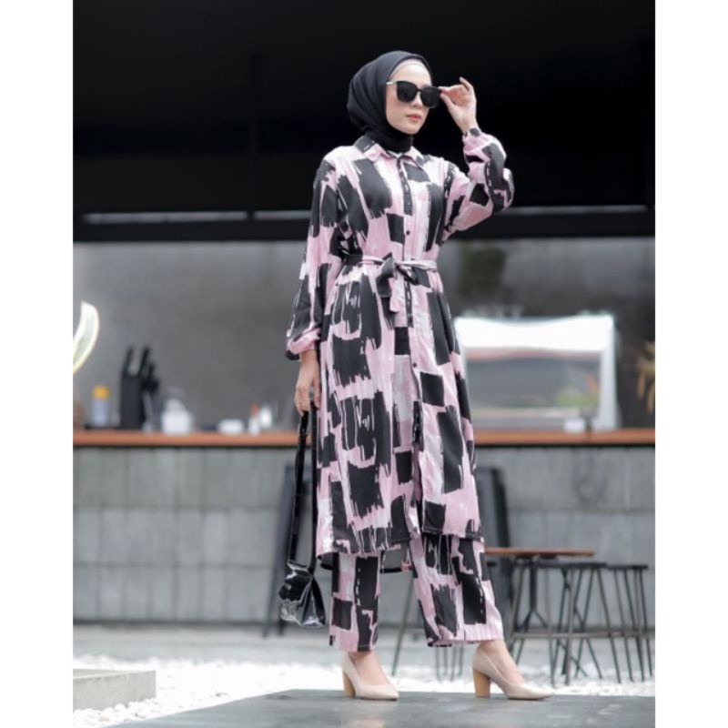 MANDA ONE SET WANITA / SETELAN RAYON DAILY ONE SET BAJU SETELAN PAJIMAS WANITA KEKINIAN-PINKY LONG SET