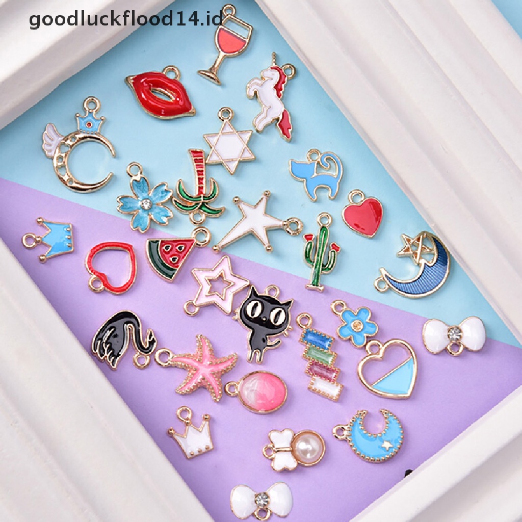 [OOID] 30PCS/Set Enamel Animal Moon Star Fruit Charms Pendant DIY Craft Jewelry Making ID