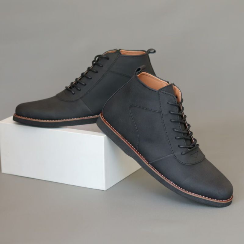 Sepatu Boots Pria Casual Formal Vintage Resleting Kulit Pu Santai Kerja Touring Biker