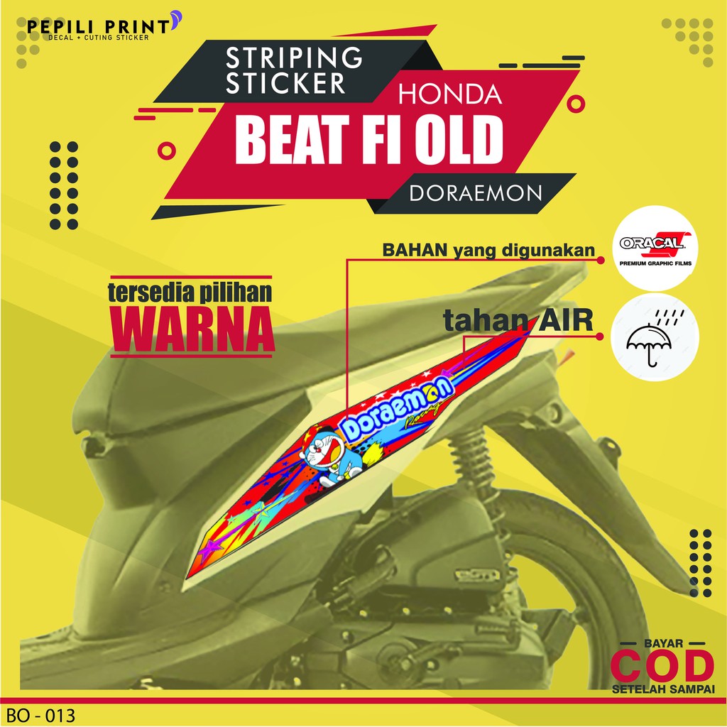 Stiker striping decal variasi body motor honda beat fi 2013 2014 2015 anime doraemon