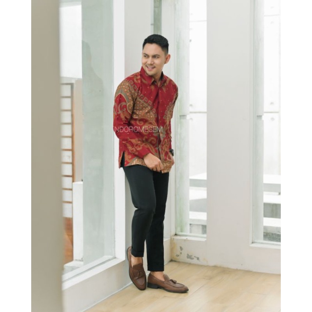 Batik lewung merah katun halus full furing