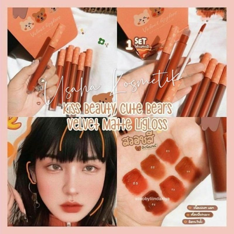 PROMO!! LIPGLOSS VELVET KISS BEAUTY CUTE BEARS 6 WARNA CANTIK 70143