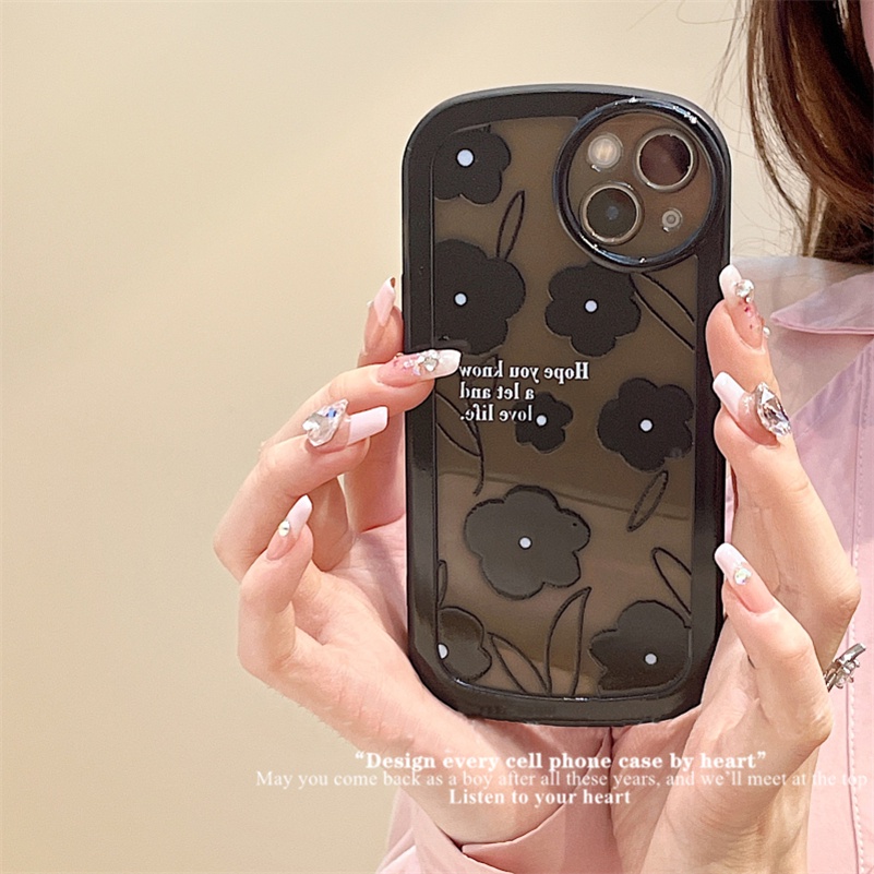 Soft Case Silikon Transparan Motif Bunga Hitam Untuk IPhone 13 12 11 Pro Max SE 2020 Xr X Xs Max 7 8 6 6s Plus